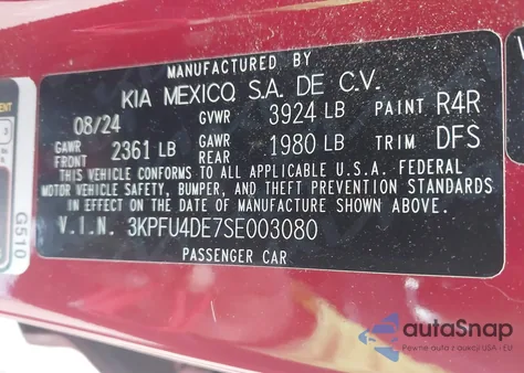 2025 Kia K4 Ex z USA, uszkodzony, nr VIN 3KPFU4DE7SE003080